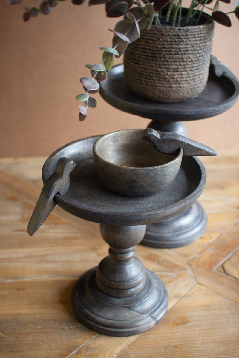 Set of 2 Wooden Display Stands with Bird Detail