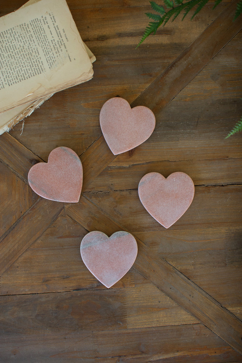 Set of 4 Pink Marble Heart Coasters