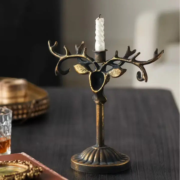 Antique-Style Deer Antler Candle Holder 2 Size Options