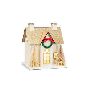 Small Gold Glitter House w/ Led- 3.5x4.5"W