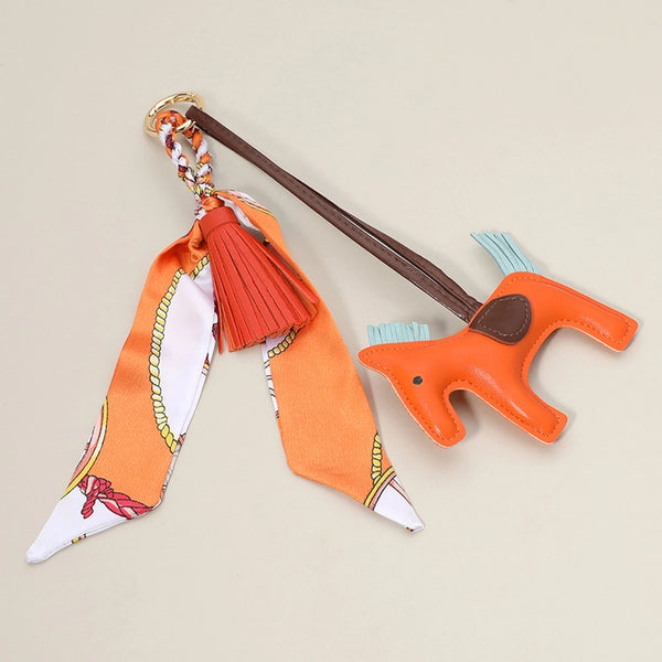 Faux Leather Horse Tassel Scarf Keychain / Bag Charm Multiple Color Options