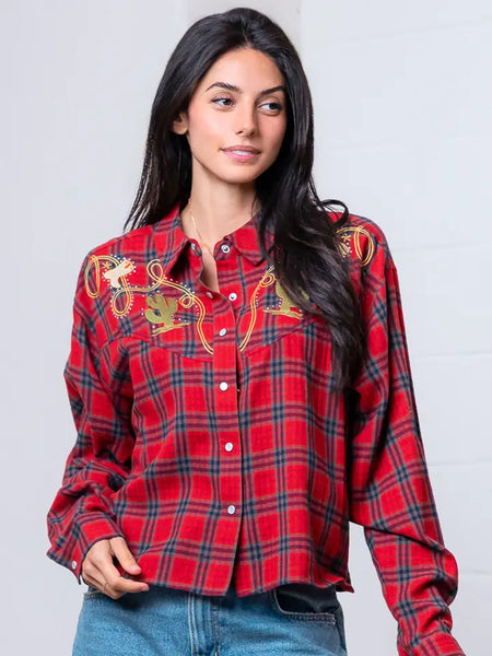 Collar Western Embo Plaid Shirt