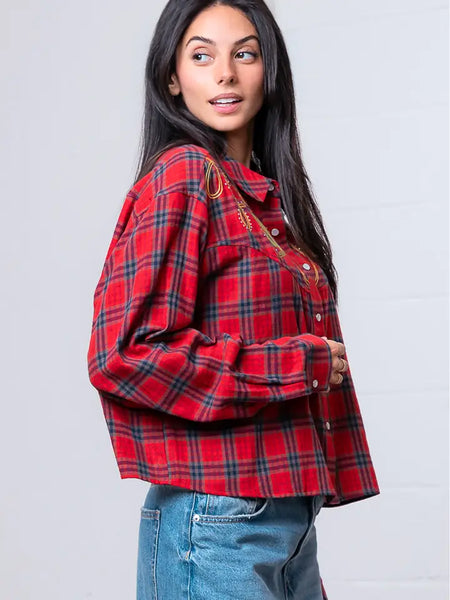 Collar Western Embo Plaid Shirt