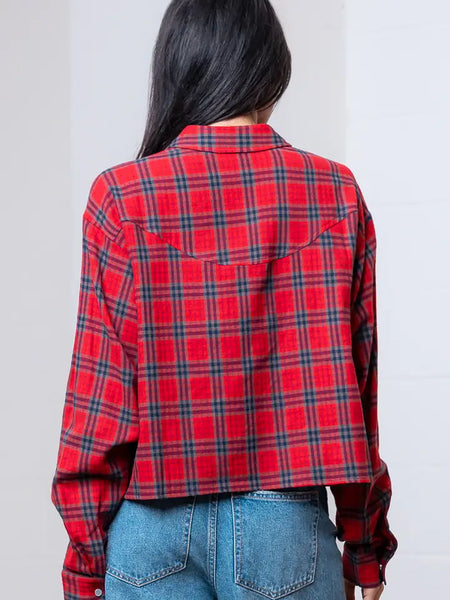 Collar Western Embo Plaid Shirt