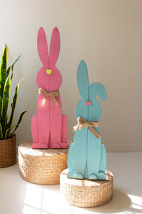 Pink and Blue Painted Wood Easter Rabbits