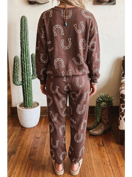 Western Long Sleeve Silhouette Two Piece Pants Set