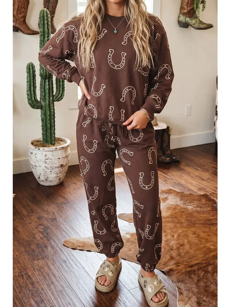 Western Long Sleeve Silhouette Two Piece Pants Set