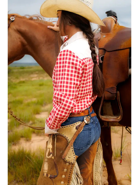 Pearl Snap, Embroidery Cowboy Red Gingham