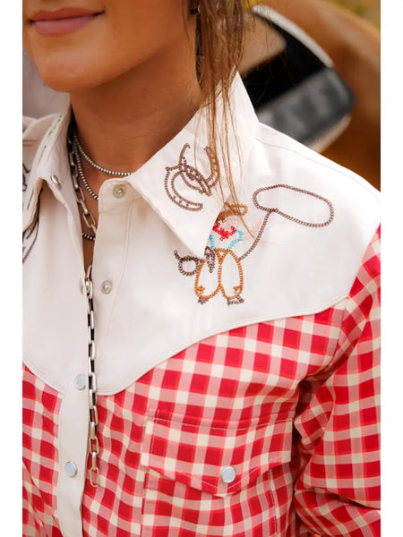 Pearl Snap, Embroidery Cowboy Red Gingham