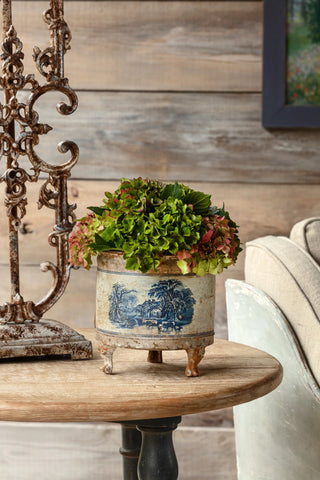 Blue Pastoral Round Tole Container