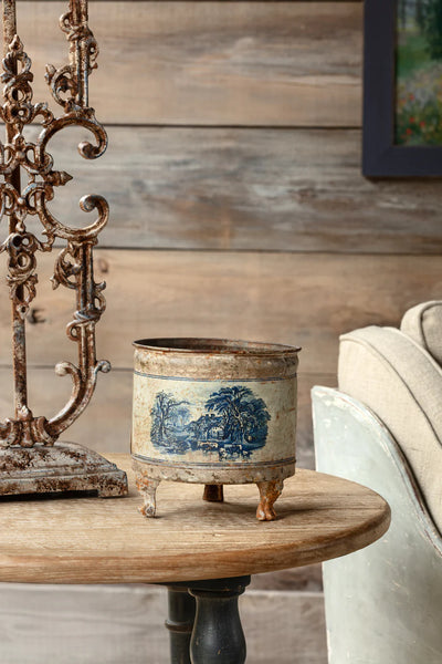 Blue Pastoral Round Tole Container