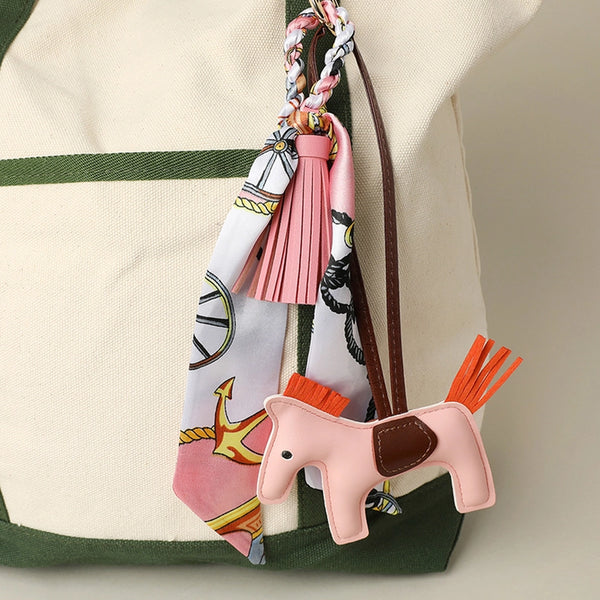 Faux Leather Horse Tassel Scarf Keychain / Bag Charm Multiple Color Options