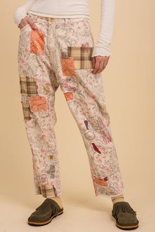 Patchwork Floral Print Denim Pants