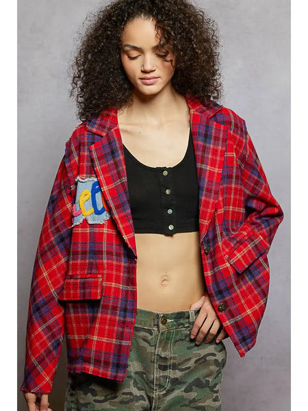Pol Patch Detail Plaid Print Woven Jacket