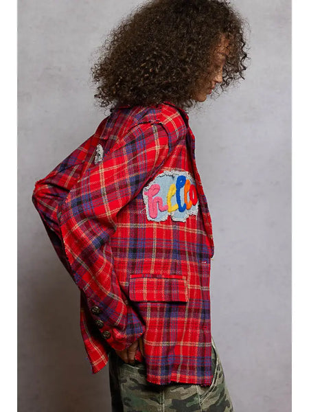 Pol Patch Detail Plaid Print Woven Jacket