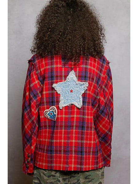 Pol Patch Detail Plaid Print Woven Jacket