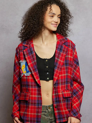 Pol Patch Detail Plaid Print Woven Jacket