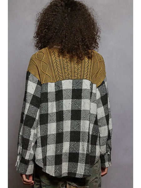 Contrast Border Patchwork Knit Cardigan with Embroidery