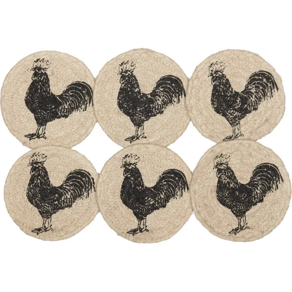 Charcoal Poultry Jute Coaster Set of 6