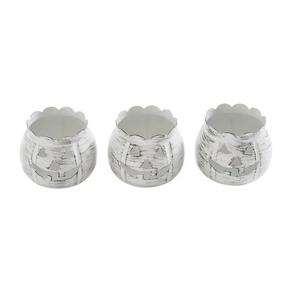 Jack-O-Lantern Candle Holder Antique White Set of 3 - 3x3.5x3.5