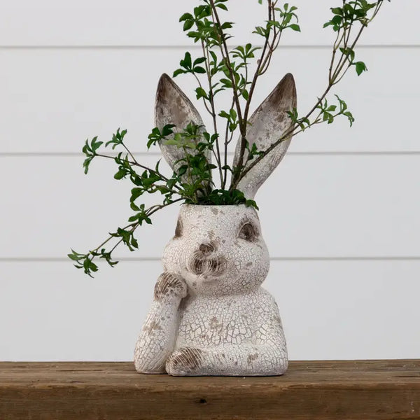 Distressed Rabbit Head Planter