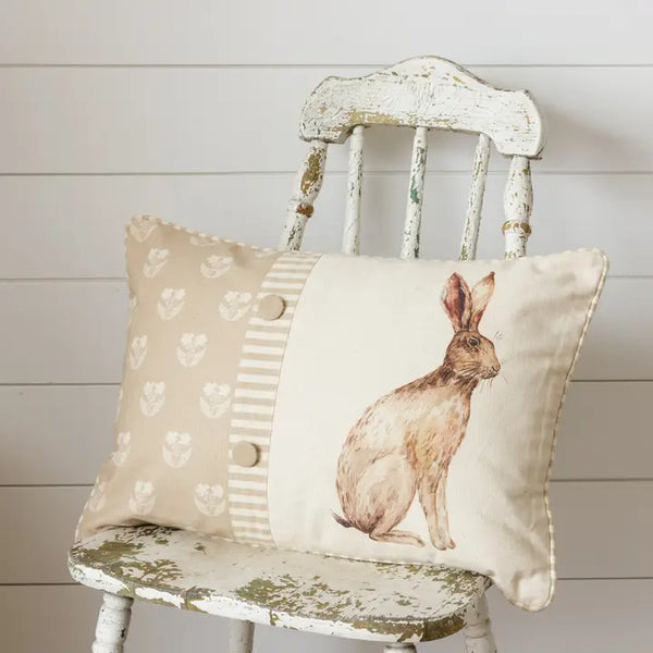 Pillow - Floral Silhouette and Rabbit with Buttons