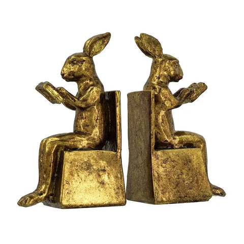 S/2 4x3x7" Golden Rabbit Bookends