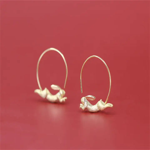 Gold Rabbit Hoop Earrings