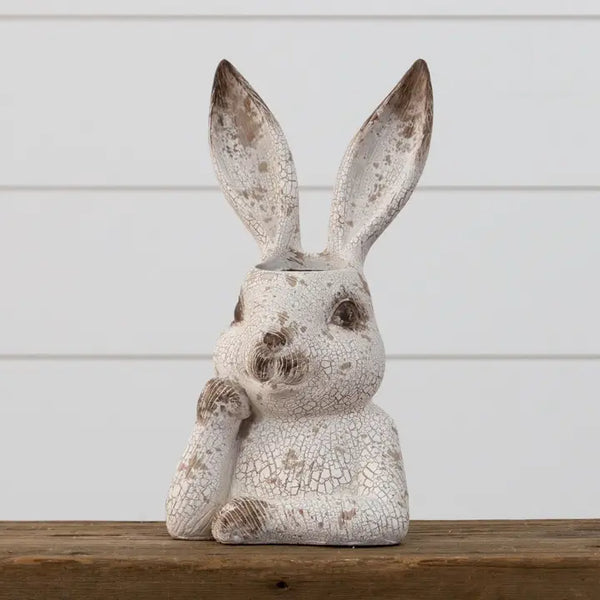Distressed Rabbit Head Planter