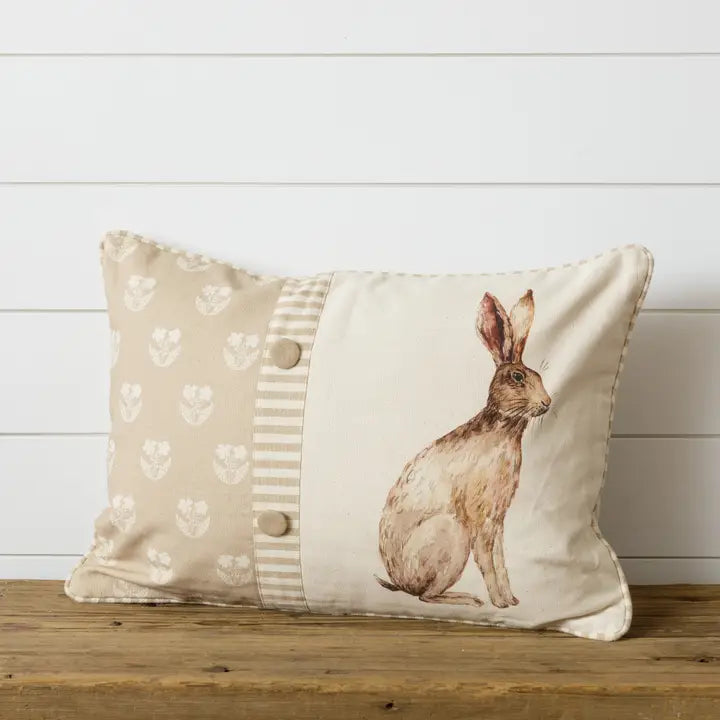 Pillow - Floral Silhouette and Rabbit with Buttons