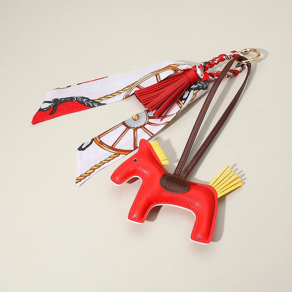 Faux Leather Horse Tassel Scarf Keychain / Bag Charm Multiple Color Options
