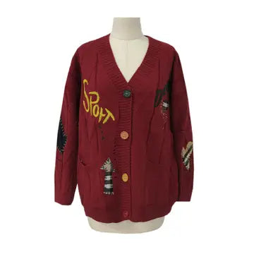Slouchy Embroidered Cardigan Red