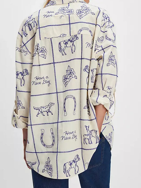 Breezy Retro Western Cowboy & Checker Print Shirt 2 Color Options