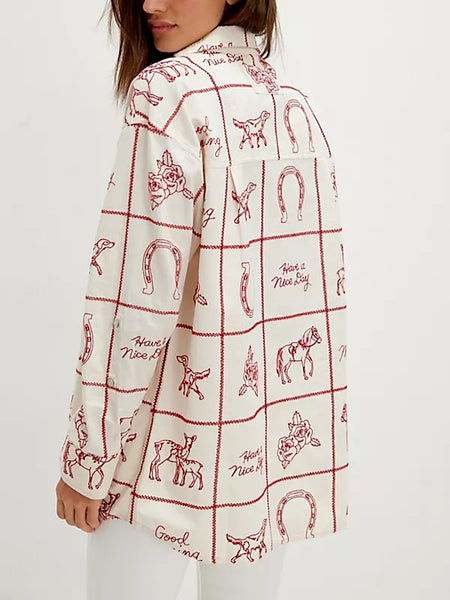 Breezy Retro Western Cowboy & Checker Print Shirt 2 Color Options