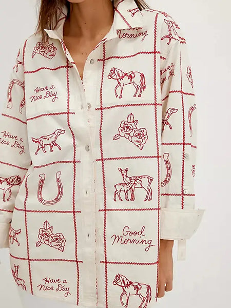 Breezy Retro Western Cowboy & Checker Print Shirt 2 Color Options