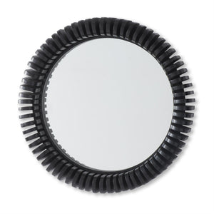 25 Inch Black Round Fir Wood Slat Framed Wall Mirror