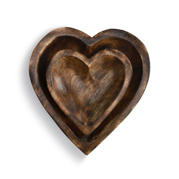 Wooden Heart Bowls - Set of 2 Dark Finish Tray