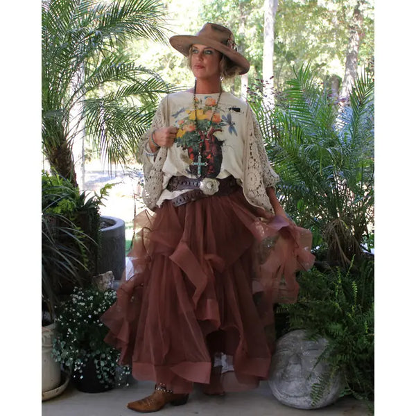 Jaded Gypsy Ruffled Dreams Skirt - Chocolate