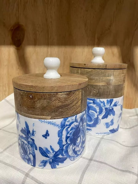 Mango Wood Flower Canister- Set of Two