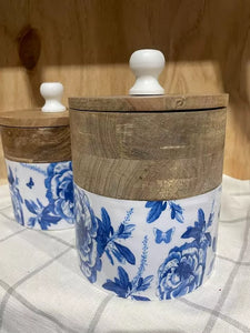 Mango Wood Flower Canister- Set of Two