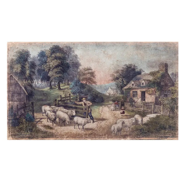 Sheep By The Cottage Aged Gallery Wrapped Print