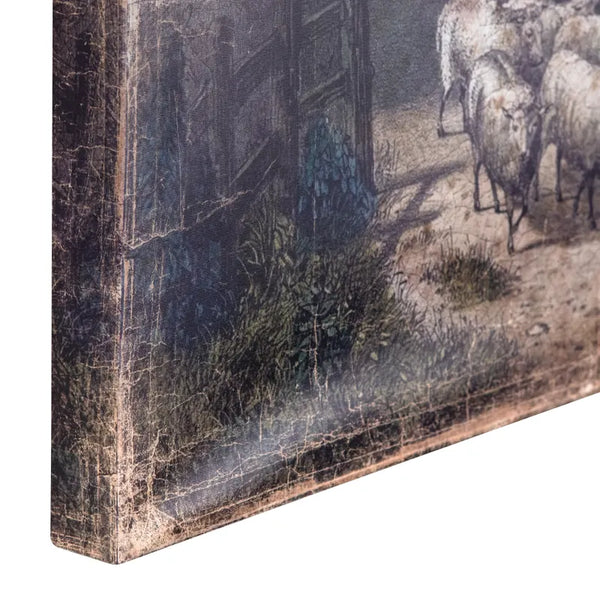 Sheep By The Cottage Aged Gallery Wrapped Print