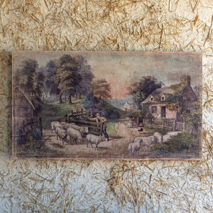 Sheep By The Cottage Aged Gallery Wrapped Print