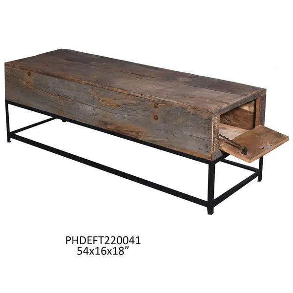 Long Rustic Wood and Iron Shotgun Bench