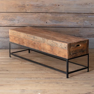 Long Rustic Wood and Iron Shotgun Bench