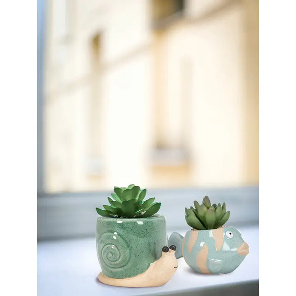 Mini Snail Planter-Turquoise-2.5"H