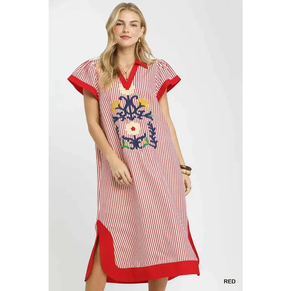 Embroidered Stripe Dress