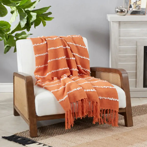 Rust Orange Striped Throw Blanket