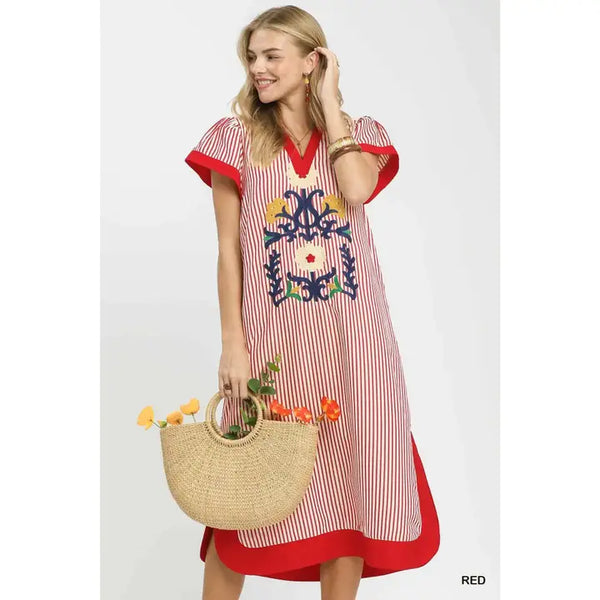 Embroidered Stripe Dress