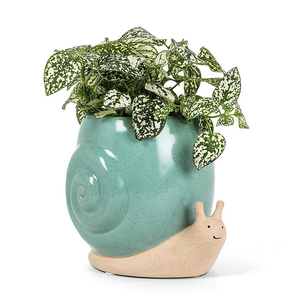 Tall Turq Snail Planter-5"H